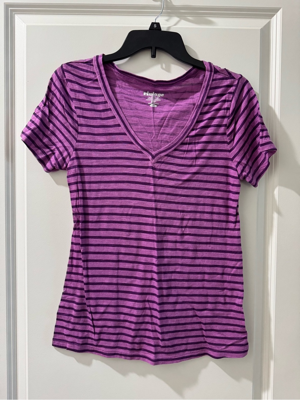 Old Navy Purple and Dark Purple Striped V-Neck Tee